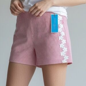 Draper James Pink Striped Floral-Appliqué Women's Shorts